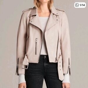 All Saints Balfern Soft Pink Leather Biker Jacket